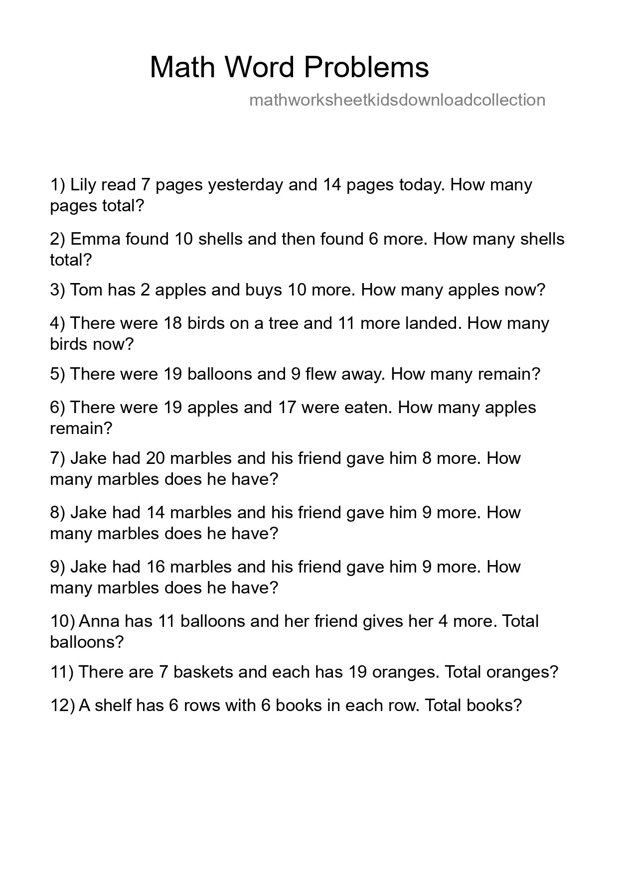 Math Word Problem Worksheet