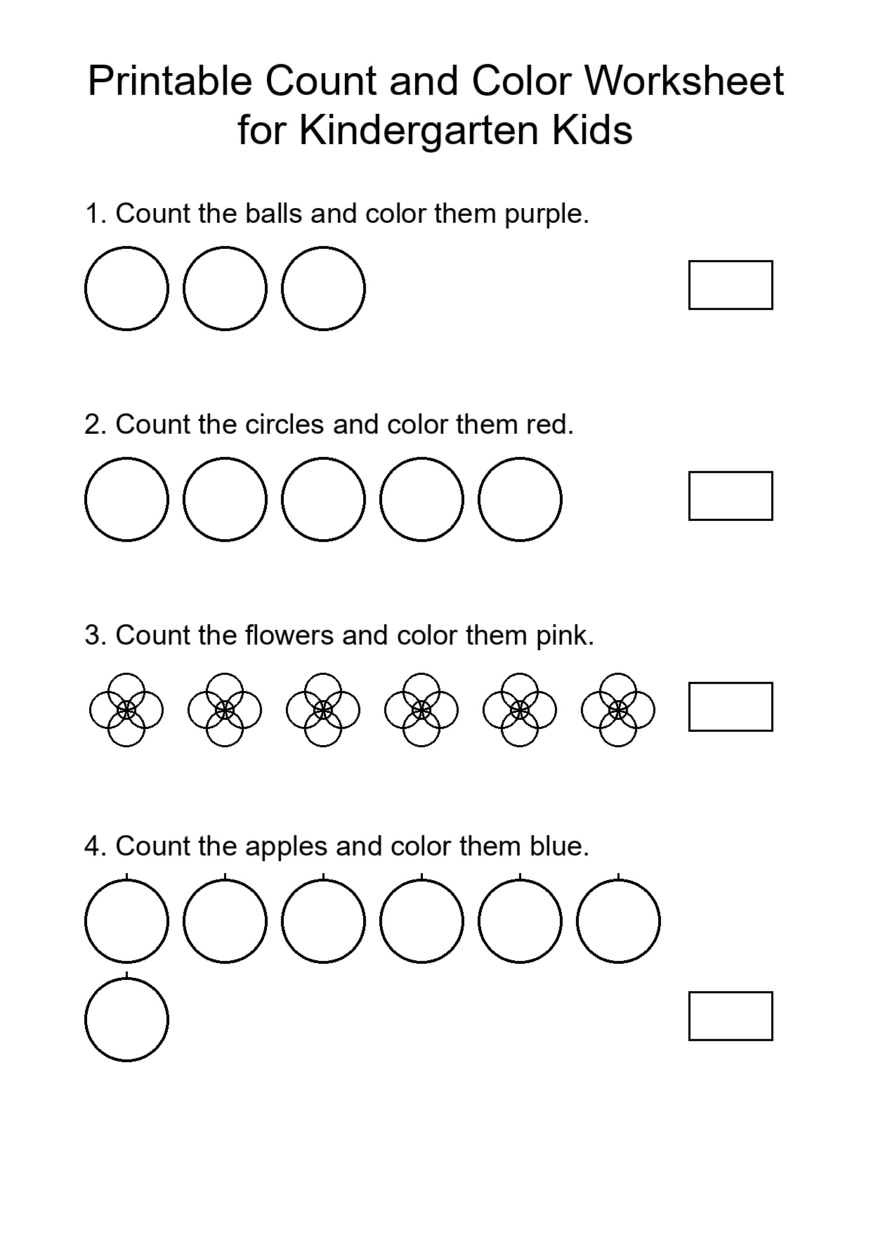 Printable Count and Color Worksheet for Kindergarten Kids