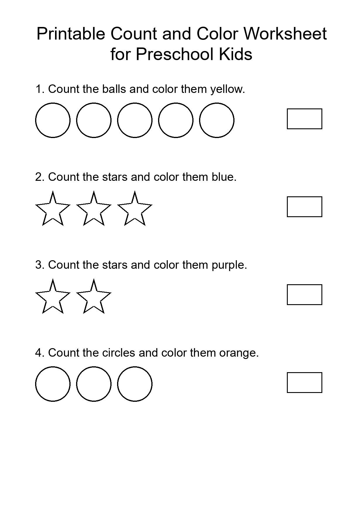 Printable Count and Color Worksheet for Preschool Kids