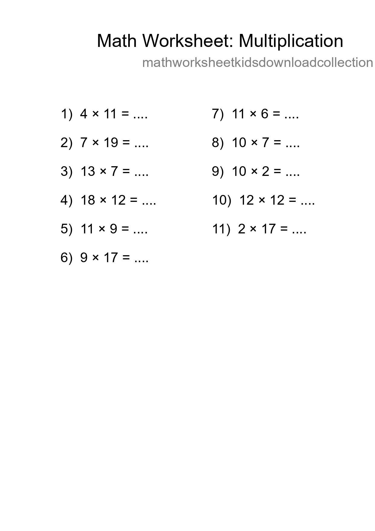 Printable Free 11 Multiplication Math Worksheet For Grade 2 - Part 73