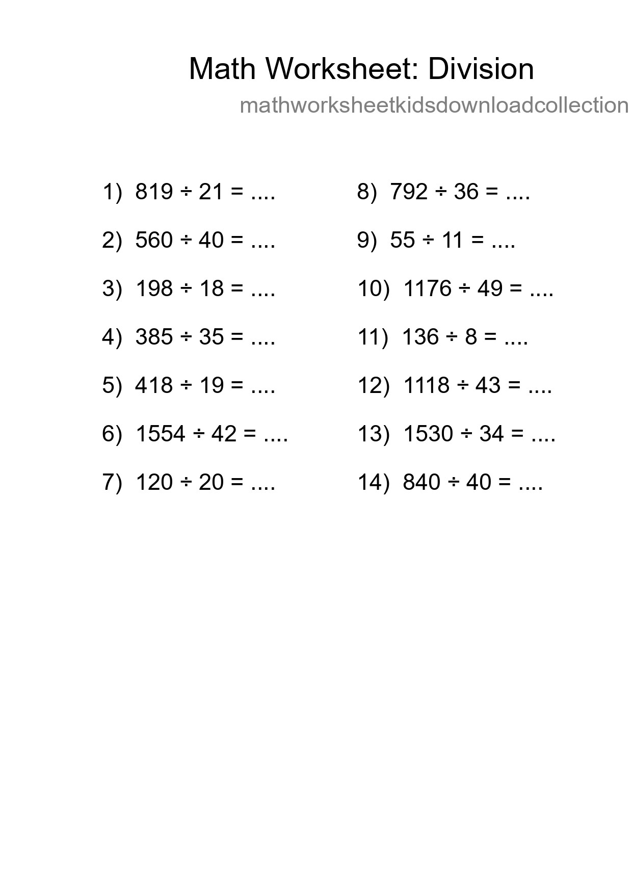 Printable Free 14 Division Math Worksheet For Grade 2 - Part 213