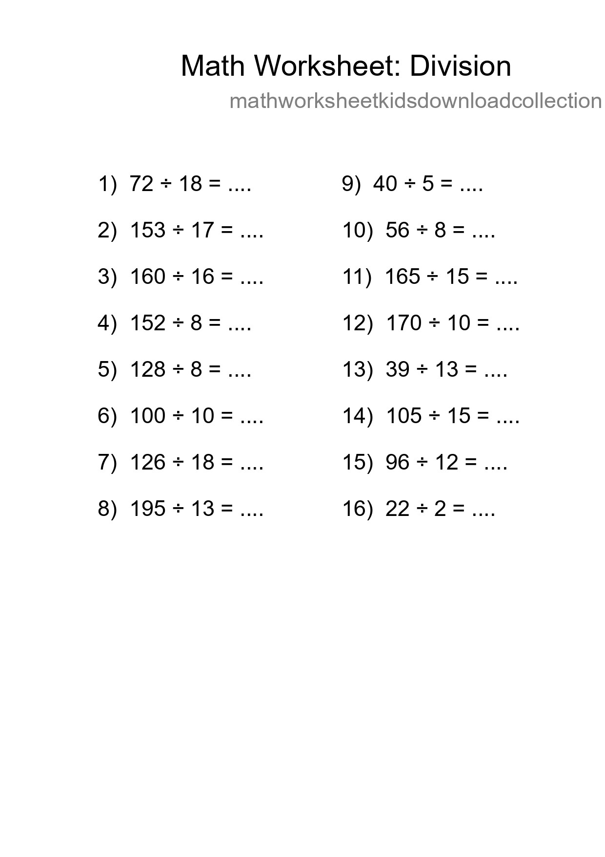 Printable Free 16 Division Math Worksheet For Grade 2 - Part 92
