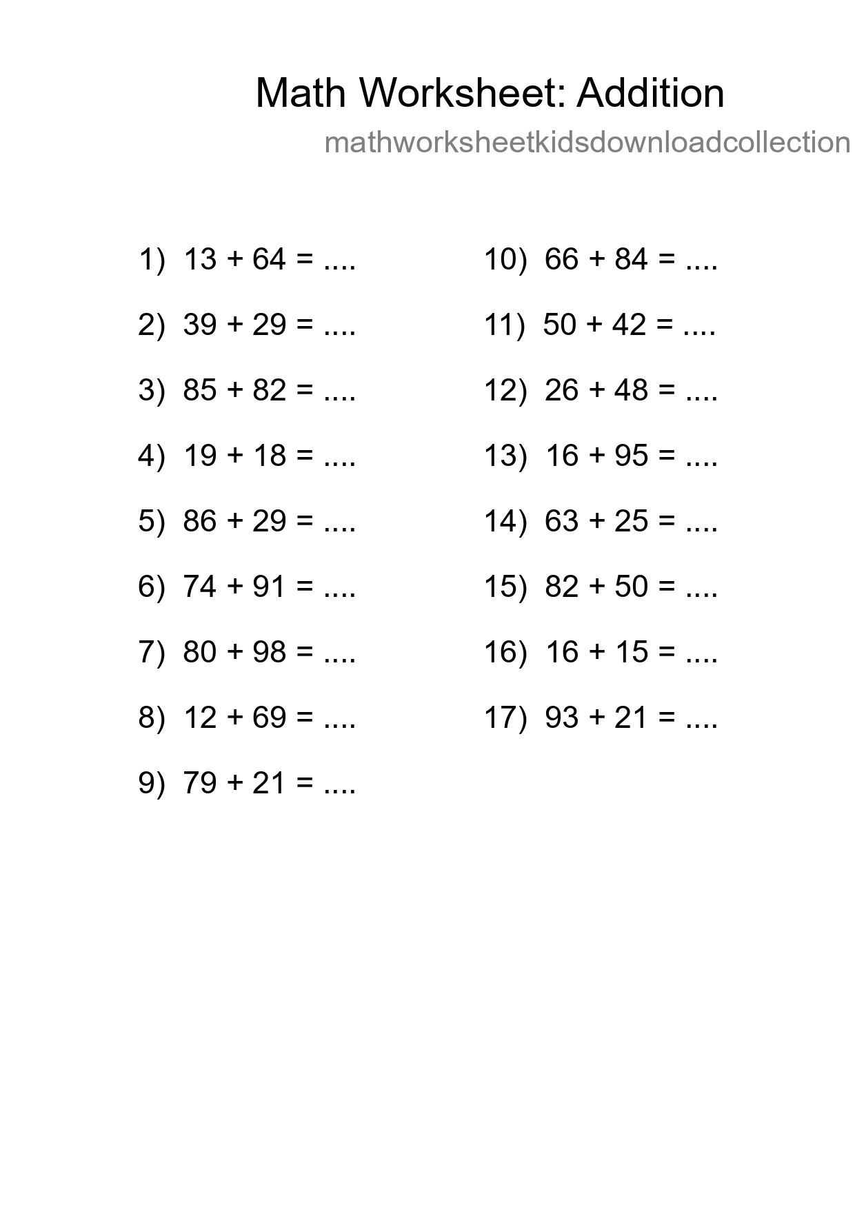 Printable Free 17 Addition Math Worksheet For Grade 3 - Part 89