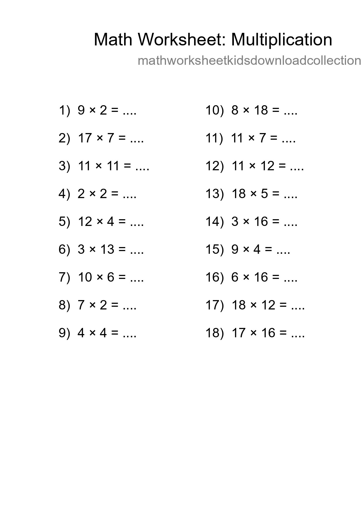 Printable Free 18 Multiplication Math Worksheet For Grade 2 - Part 128