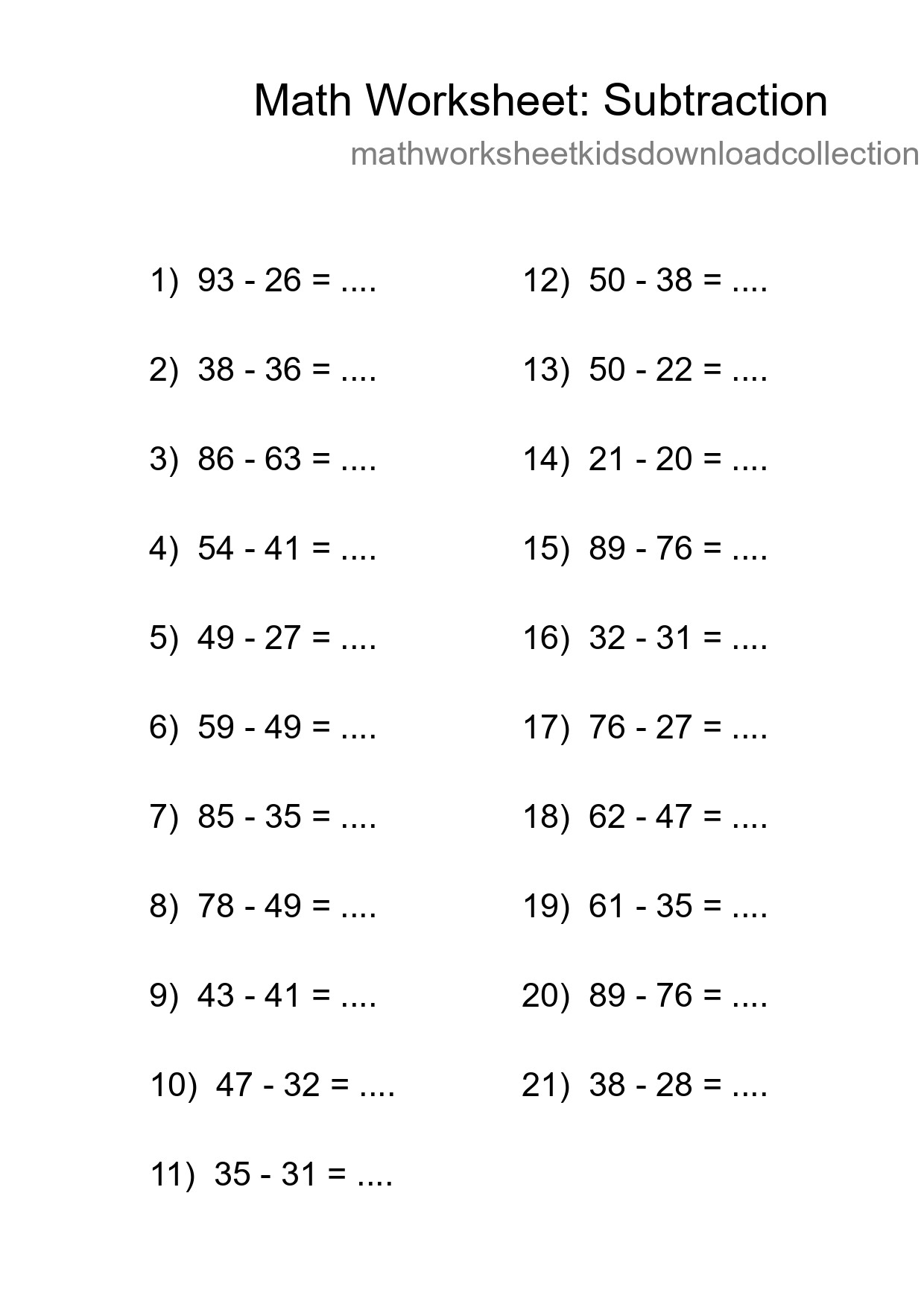 Printable Free 21 Subtraction Math Worksheet For Grade 3 - Part 162
