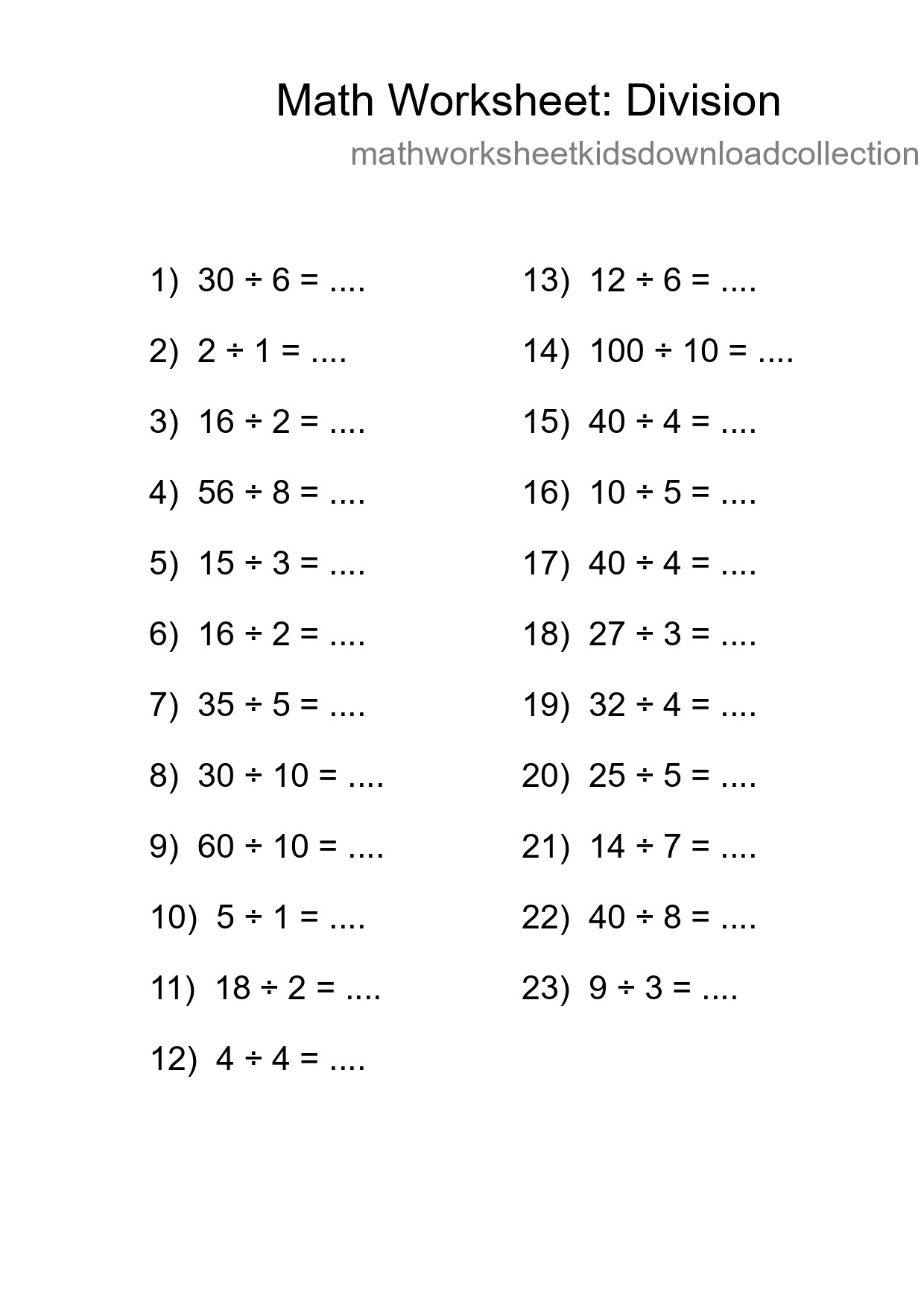 Printable Free 23 Division Math Worksheet For Grade 1 - Part 26