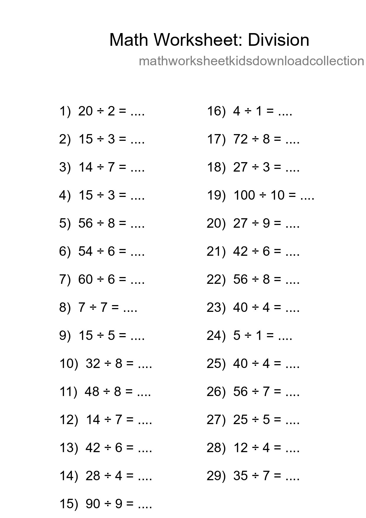 Printable Free 29 Division Math Worksheet For Grade 1 - Part 169